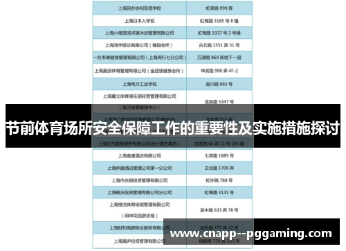节前体育场所安全保障工作的重要性及实施措施探讨 节前体育场所安全保障工作的重要性及实施措施探讨