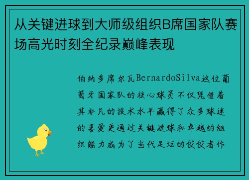 从关键进球到大师级组织B席国家队赛场高光时刻全纪录巅峰表现